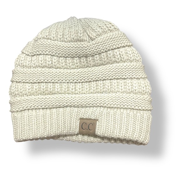 C.C Cable Knit Beanie Hat Warm Winter Knit Cuffed Cap Cream One Size - Picture 3 of 6